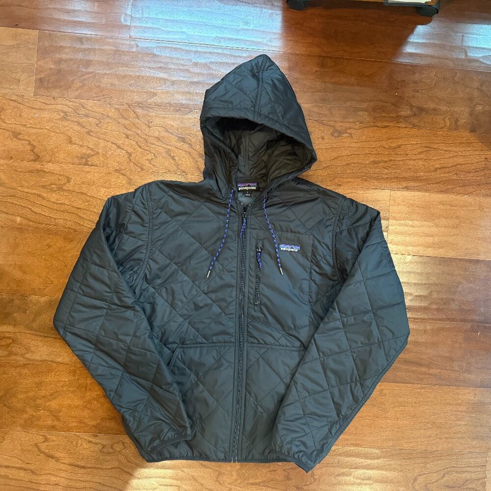 Patagonia Diamond Quilted Bomber Hoody Jacket Black, Size Mens S